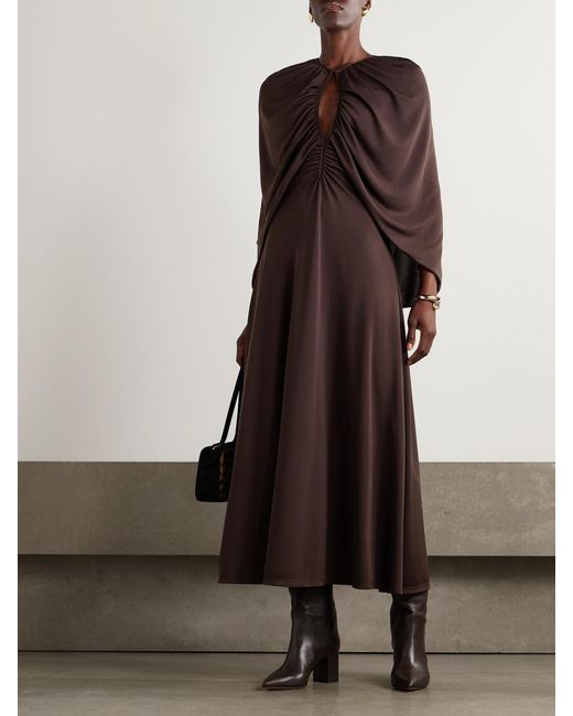Johanna Ortiz Purple Silent Solstice Cape-Effect Satin-Jersey Midi Dress