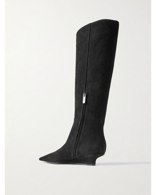 Totême  Black Sharp Suede Knee Boots