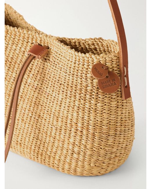 Muuñ White Nina Leather-Trimmed Raffia Shoulder Bag