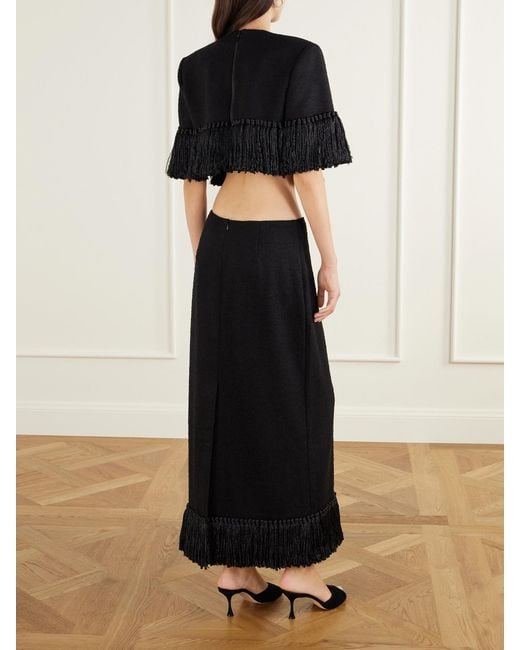 Heirlome Black Matilde Bouclé Fringed Wool-Blend Blouse