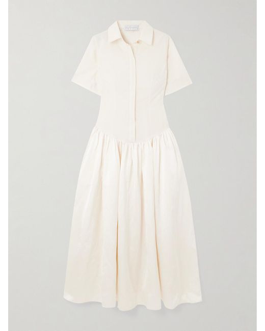 Abadia White Mena Pleated Poplin And Dupioni Midi Dress