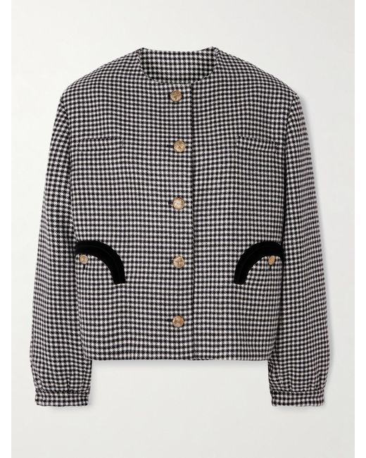 Blazé Milano Gray Gliss Velvet-Trimmed Houndstooth Wool Jacket