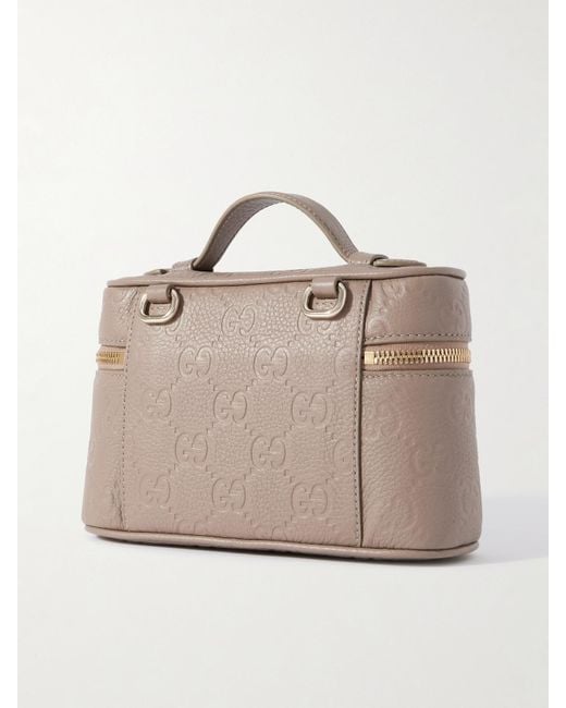 Gucci Natural Gg Emblem Mini Schultertasche Aus Strukturiertem, Geprägtem Leder