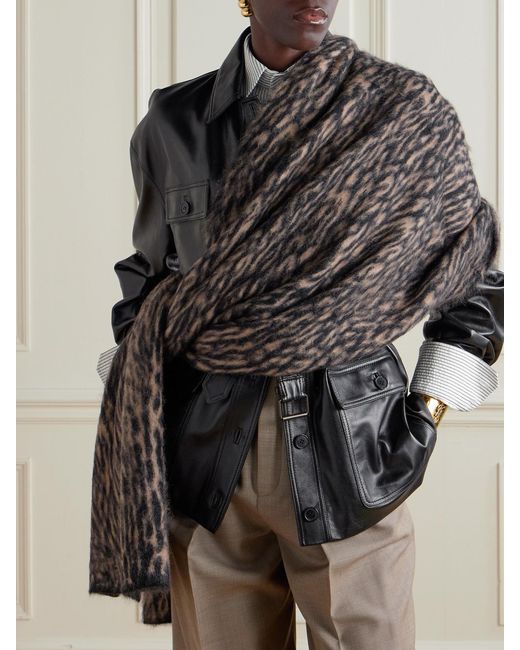 Saint Laurent Brown Leopard-Print Mohair-Blend Scarf