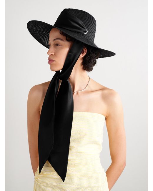 Eugenia Kim Black Cassidy Grosgrain-Trimmed Hemp Sunhat