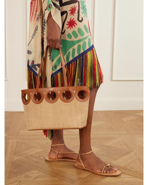Ferragamo Natural Tt Gancio Small Leather-Trimmed Raffia Tote Bag