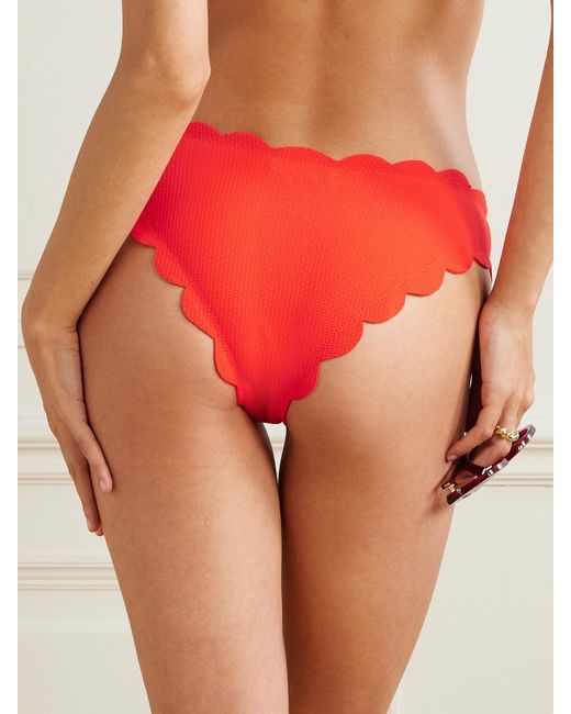 Marysia Swim Red Antibes Scalloped Seersucker Bikini Briefs