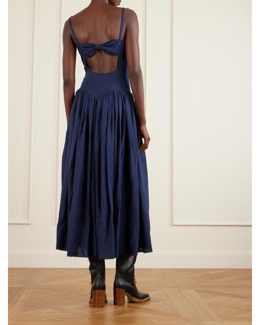 Gabriela Hearst Blue Oriana Gathered Linen Midi Dress