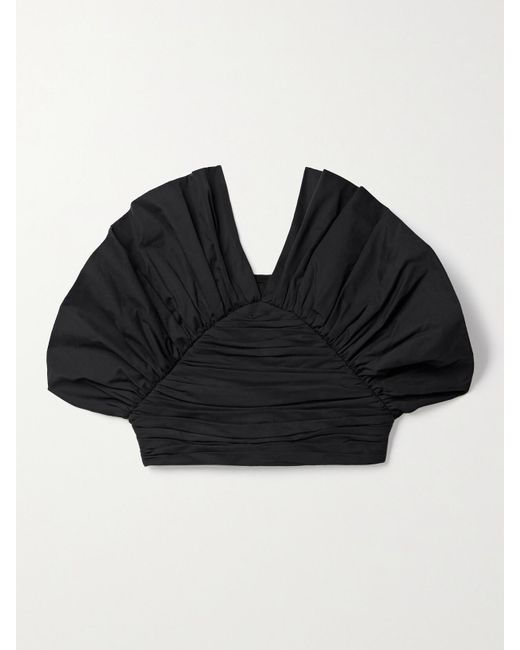 Mara Hoffman Black Net Sustain Vivi Verkürztes Oberteil Aus Geraffter Biobaumwollpopeline Mit Volants