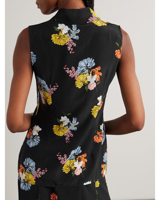 Emilia Wickstead Blue Navanne Floral-Print Silk Crepe De Chine Blouse