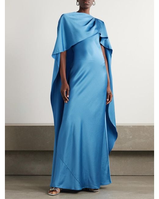 Jonathan Simkhai Blue Izel Cape-Effect Satin Gown