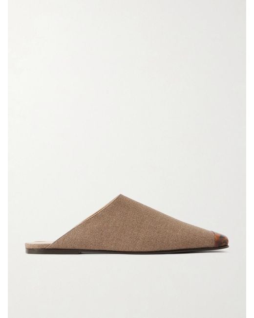 Loro Piana White Alba Embellished Cashmere And Silk-Blend Hopsack Slippers