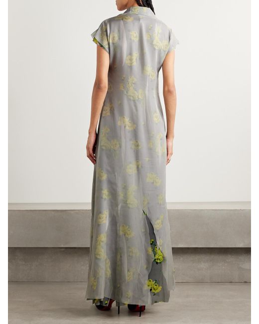 Robe Longue En Crêpe À Imprimé Fleuri Et En Mousseline À Superposition Acne en coloris Gray