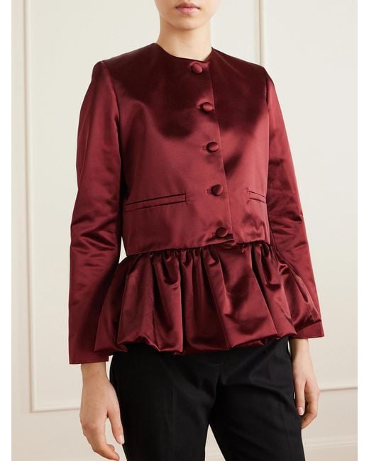 LIBEROWE Red Cotton-Blend Duchesse-Satin Peplum Blazer