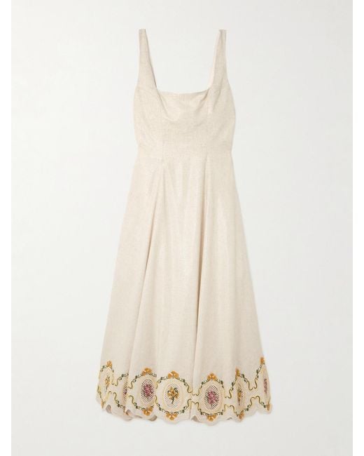 Agua Bendita Women's Natural Pistilo Cordillera Embroidered Metallic Woven  Midi Dress - coffeafoods.com