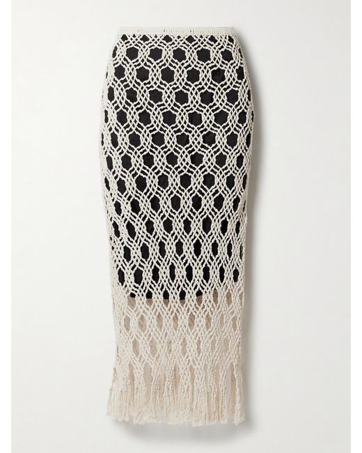 DIOTIMA White Sparrow Fringed Crocheted Cotton Midi Skirt