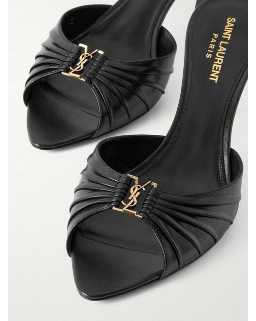 Saint Laurent Black Babylone Mules Aus Glanzleder Mit Raffungen Und Verzierung