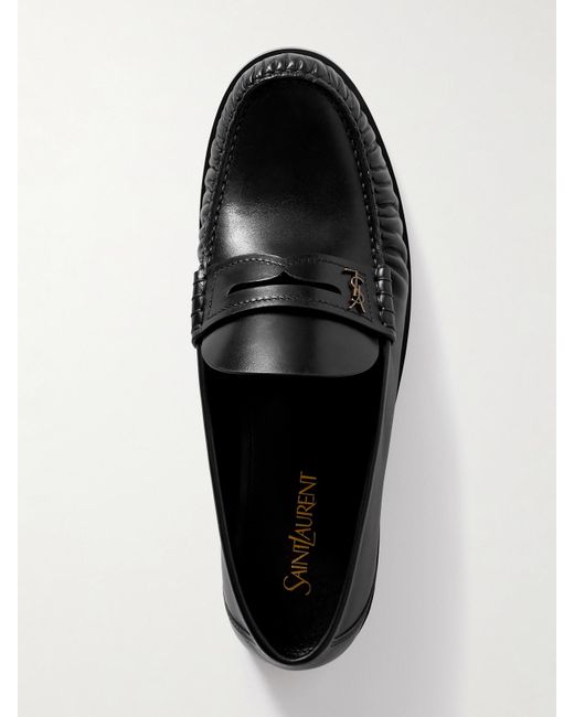 Saint Laurent Black Laurent Glossed-Leather Loafers