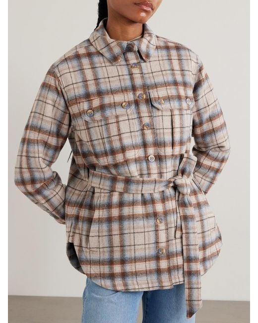 Veronica Beard Natural Mikaela Belted Checked Flannel Jacket