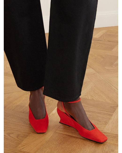 Alaïa Red 60 Suede Wedge Pumps