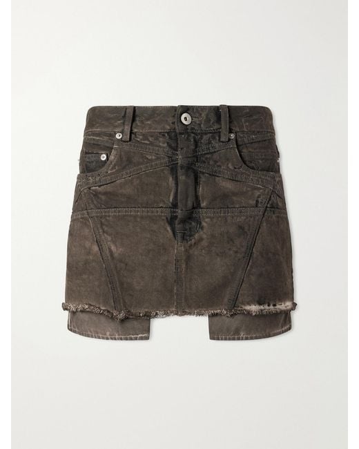Rick Owens Gray Drkshdw Lana Paneled Frayed Denim Mini Skirt