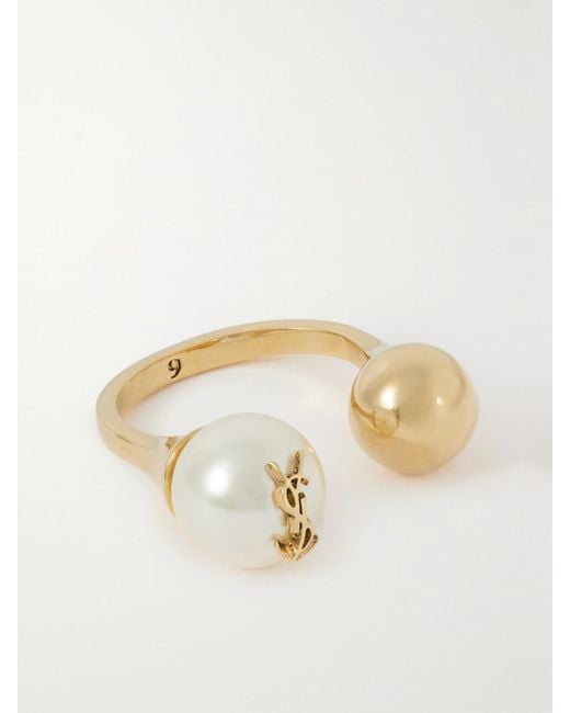 Saint Laurent Natural Cassandre-Tone Pearl-Like Ring