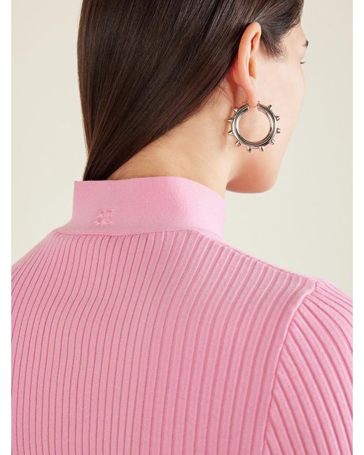 Courreges Pink Buckled Ribbed-Knit Top