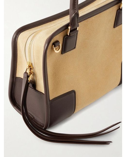 Loewe Metallic Amazona 180 Small Leather-Trimmed Suede Shoulder Bag