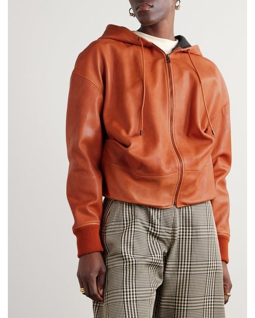 Loewe Orange Hooded Draped Leather Jacket