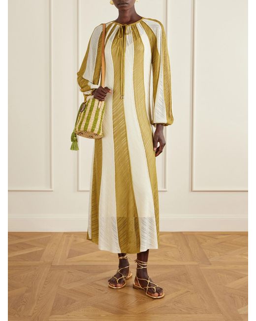 Zimmermann White Mahon Splice Striped Mesh Midi Dress