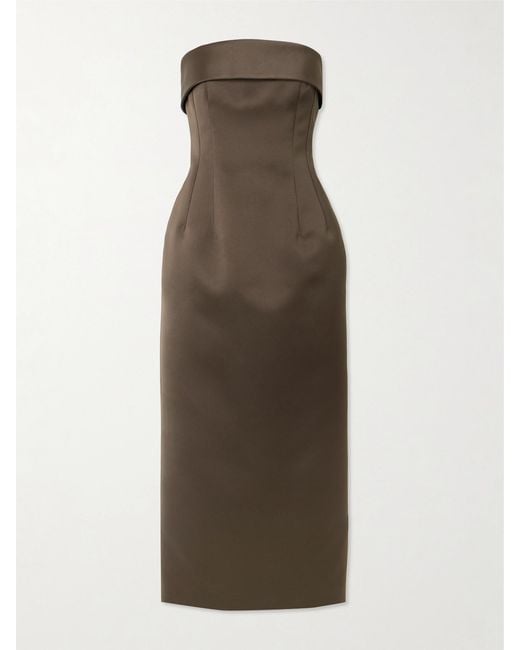 Emilia Wickstead Natural Keeley Mudu Strapless Duchesse-Satin Midi Dress