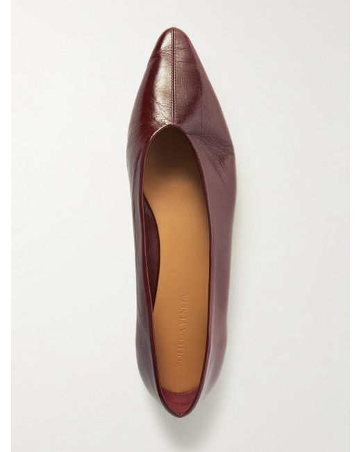 Bottega Veneta Brown Sofia Patent-Leather Point-Toe Ballet Flats