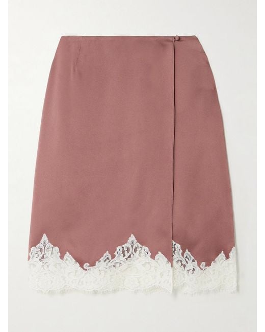 Stella McCartney Pink Lace-Trimmed Satin Midi Wrap Skirt