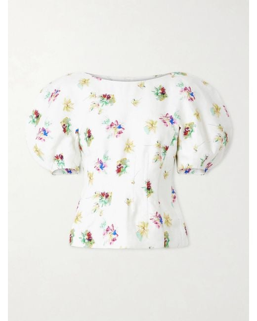 Gabriela Hearst Natural Ayelet Floral-Print Linen-Twill Blouse