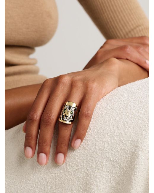 Diane Kordas Natural Tiger 18-Karat, Diamond, Tsavorite And Enamel Ring