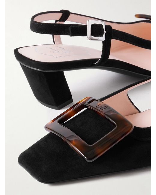 Roger Vivier Black Belle Vivier 45 Suede Slingback Pumps