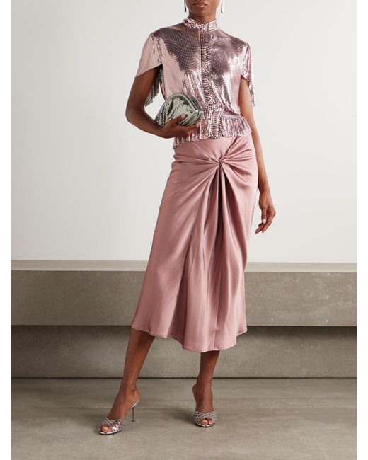 Rabanne Pleated Chainmail Blouse in Pink | Lyst