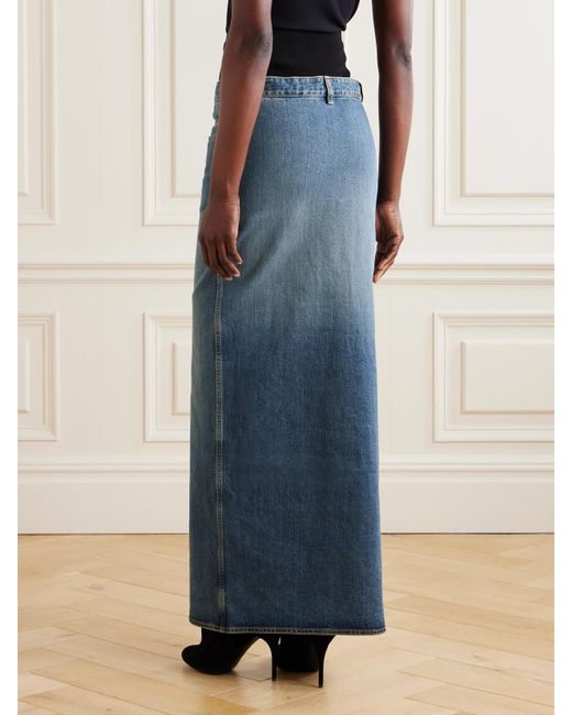 Alaïa Blue Layered Jersey-Trimmed Denim Maxi Skirt
