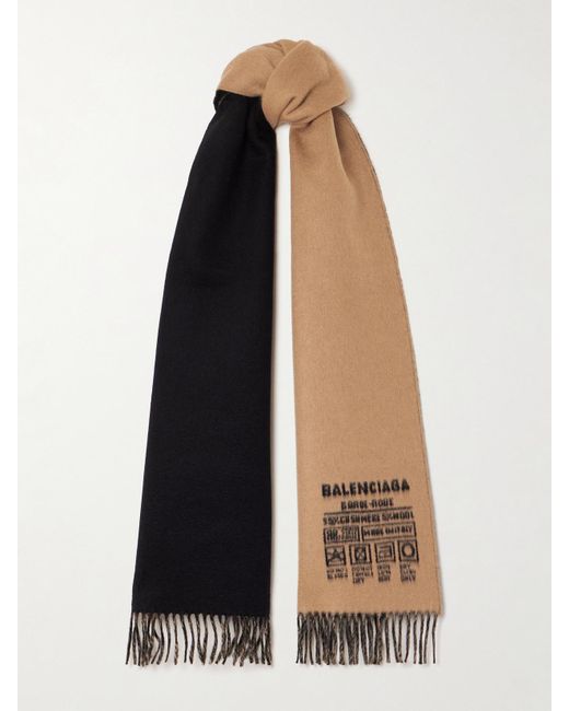 Balenciaga Blue Fringed Two-Tone Cashmere And Wool-Blend Jacquard Scarf