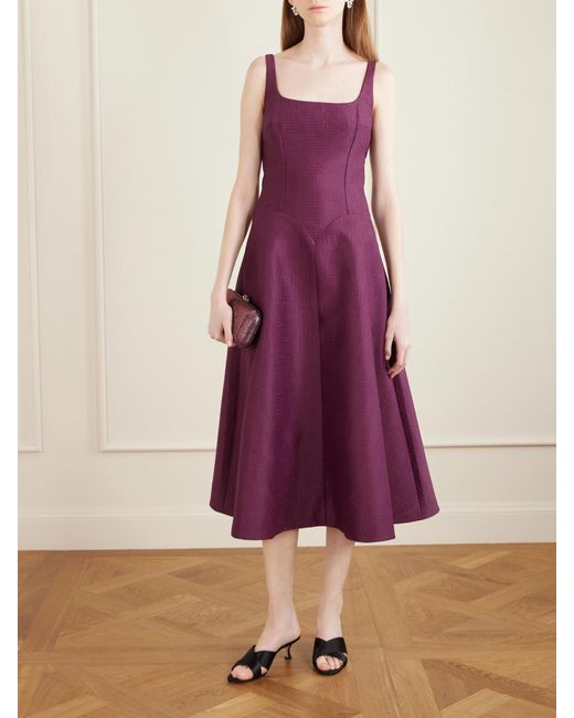 Emilia Wickstead Purple Letisha Textured-Satin Midi Dress