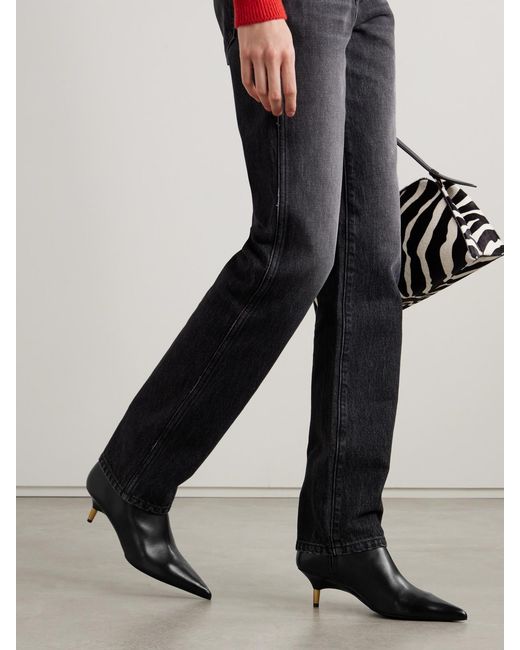 Khaite Black Bella Leather Ankle Boots
