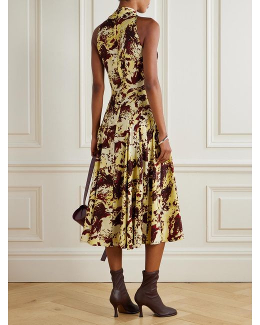 Proenza Schouler Natural Adelide Draped Paneled Printed Crepe Midi Dress