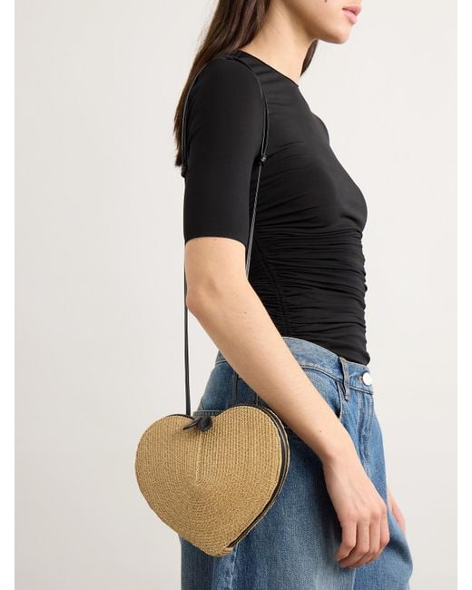 Alaïa Natural Le Coeur Leather-Trimmed Raffia Shoulder Bag