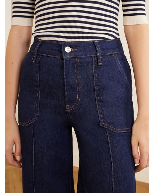 FRAME Blue Le Slim Palazzo Pintuck Pocket High-Rise Wide-Leg Jeans