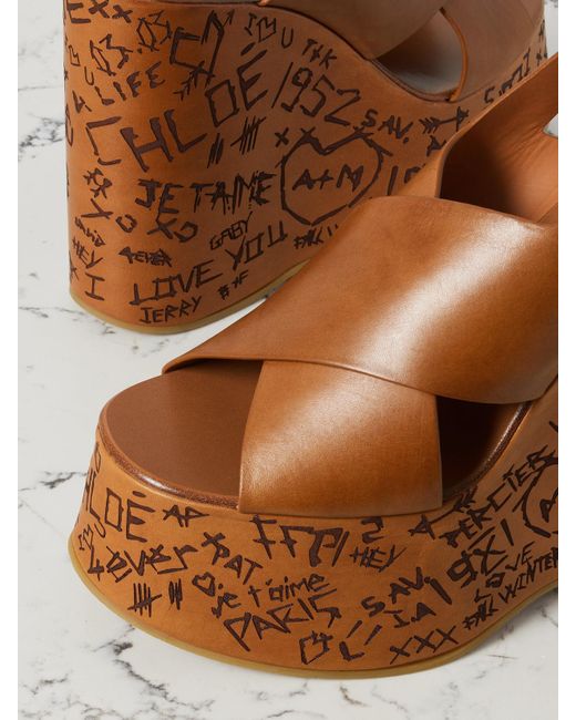 Chloé Brown Maxime Leather Platform Wedge Sandals