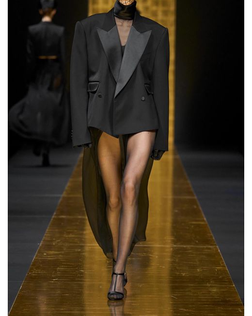 Dolce & Gabbana Black Doppelreihiger Blazer Aus Einer Wollmischung Mit Satinbesätzen