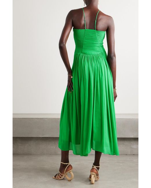 A.L.C. Green Rumi Ruched Plissé Silk-chiffon Midi Dress