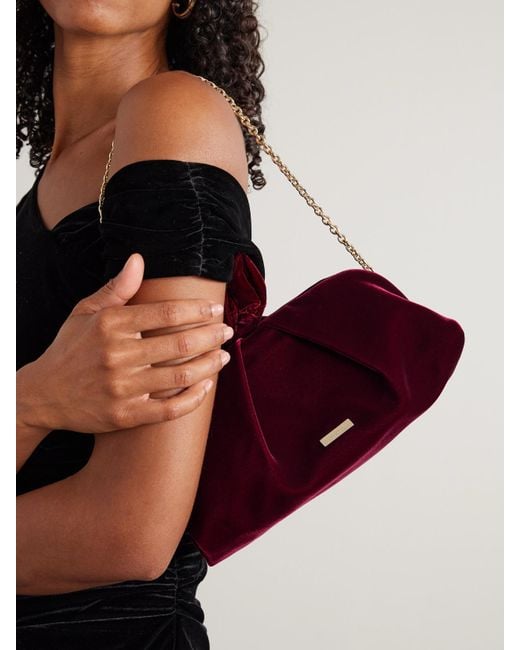 Aquazzura Red Bow Tie Pleated Velvet Clutch