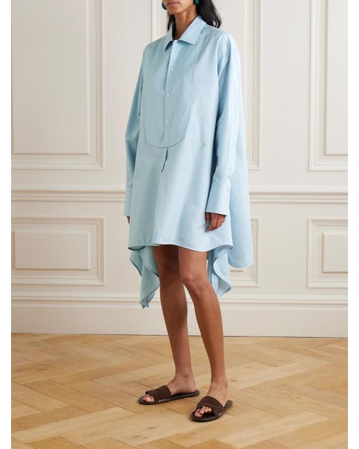 J.W. Anderson Blue Tie-Detailed Cotton And Silk-Blend Mini Shirt Dress