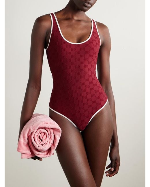 Gucci Red Lido Terry-Jacquard Swimsuit